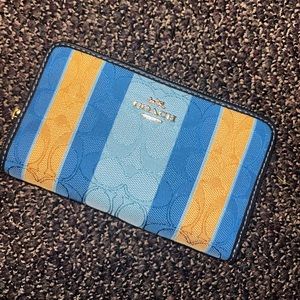 Coach Medium Signature Striped Zip Around Wallet